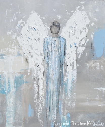 "Faithful Protector" Giclée Print Angel Painting Abstract Male Guardian Angel Blue Grey Wall Art