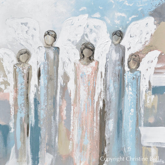 GICLEE PRINT Art Angels Painting Fine Art Abstract Angels Children Grey White Beige Blue Home Wall Decor