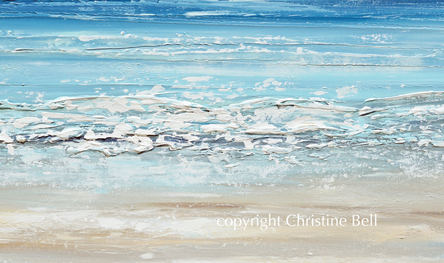 "Sapphire Sea" GICLEE PRINT Art Coastal Abstract Painting Ocean Blue White Canvas Beach Decor