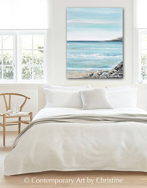 "Del Mar" GICLEE PRINT Art Coastal Abstract Painting Ocean Coastline Blue White Beach Decor