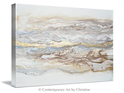 "Ingrained in My Soul" GICLÉE PRINT Art Abstract Painting Neutral White Beige Gold Leaf Marbled Coastal Landscape