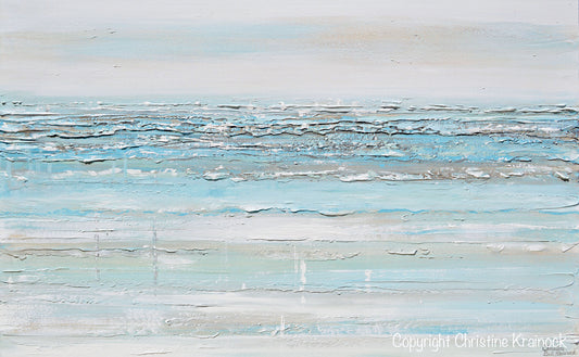 "Serene" GICLÉE PRINT Art Abstract Light Aqua Blue Painting White Grey Coastal Decor Wall Art