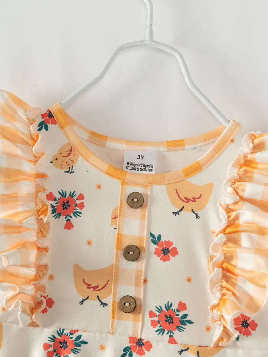 FINAL SALE-Easter Yellow Chicken Ruffle Girl Twirl Dress