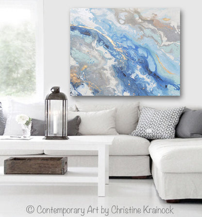 "Found Solace II" GICLEE PRINT Art Modern Blue White Abstract Painting Gold Leaf Coastal Beach