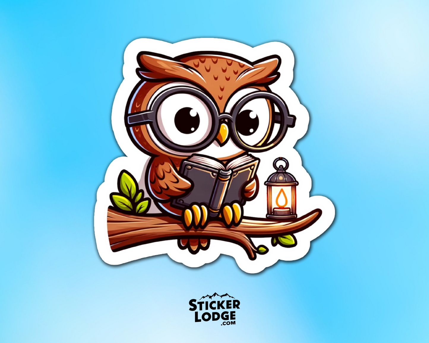 Owl Reading a Book Vinyl Sticker