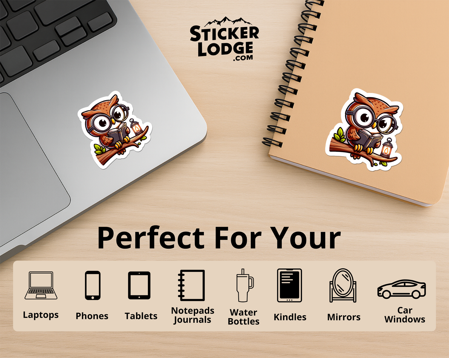 Owl Reading a Book Vinyl Sticker
