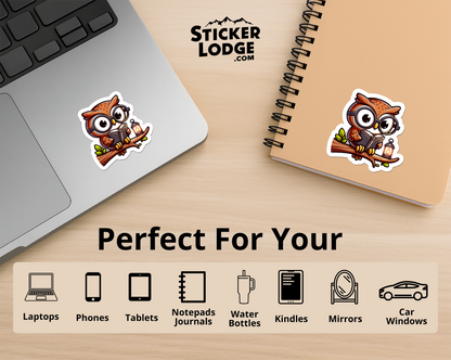Owl Reading a Book Vinyl Sticker