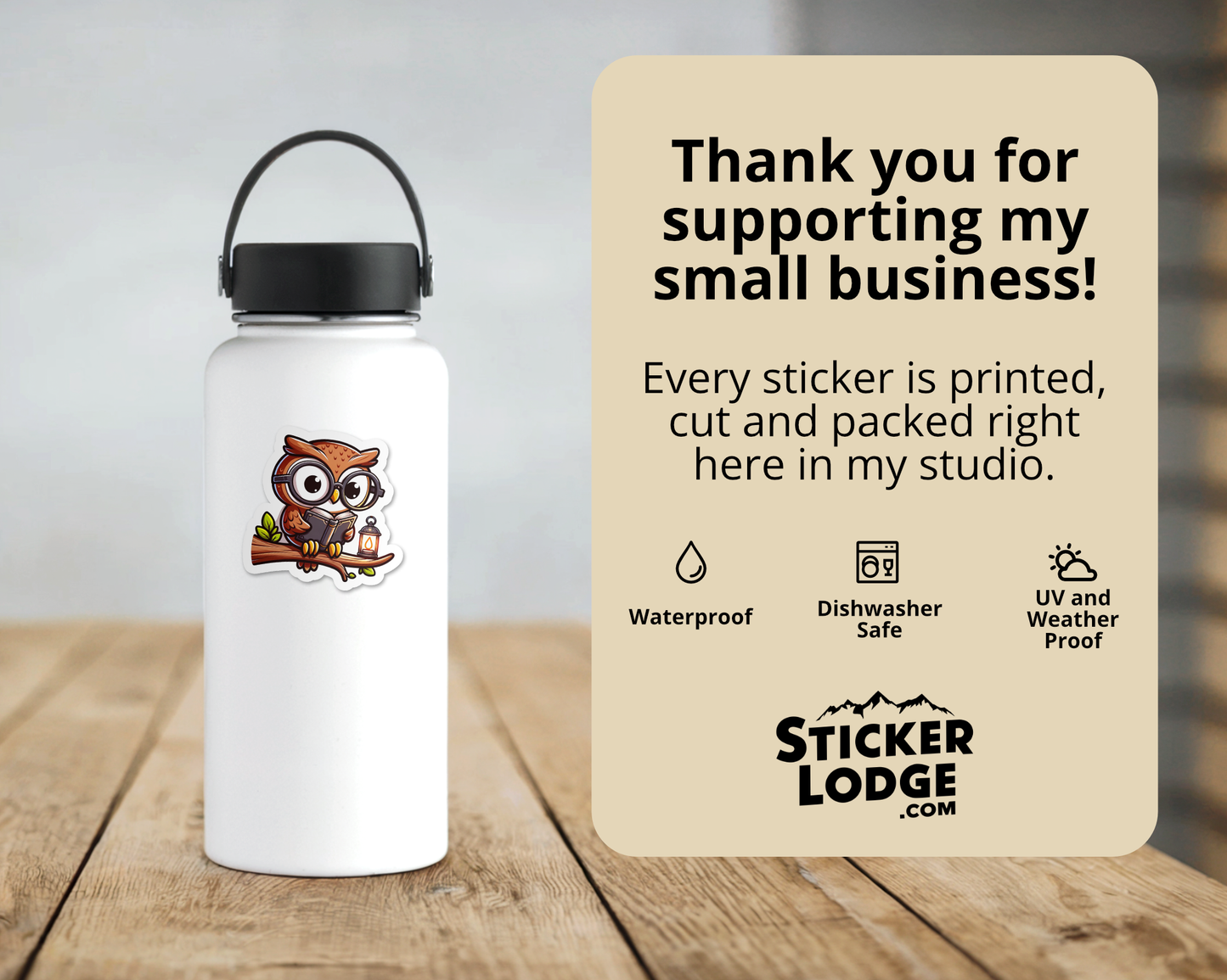 Owl Reading a Book Vinyl Sticker