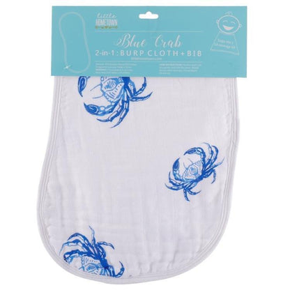 Gift Set: Blue Crab Baby Muslin Swaddle Blanket and Burp Cloth/Bib Combo Baby Shower Essential for Newborn