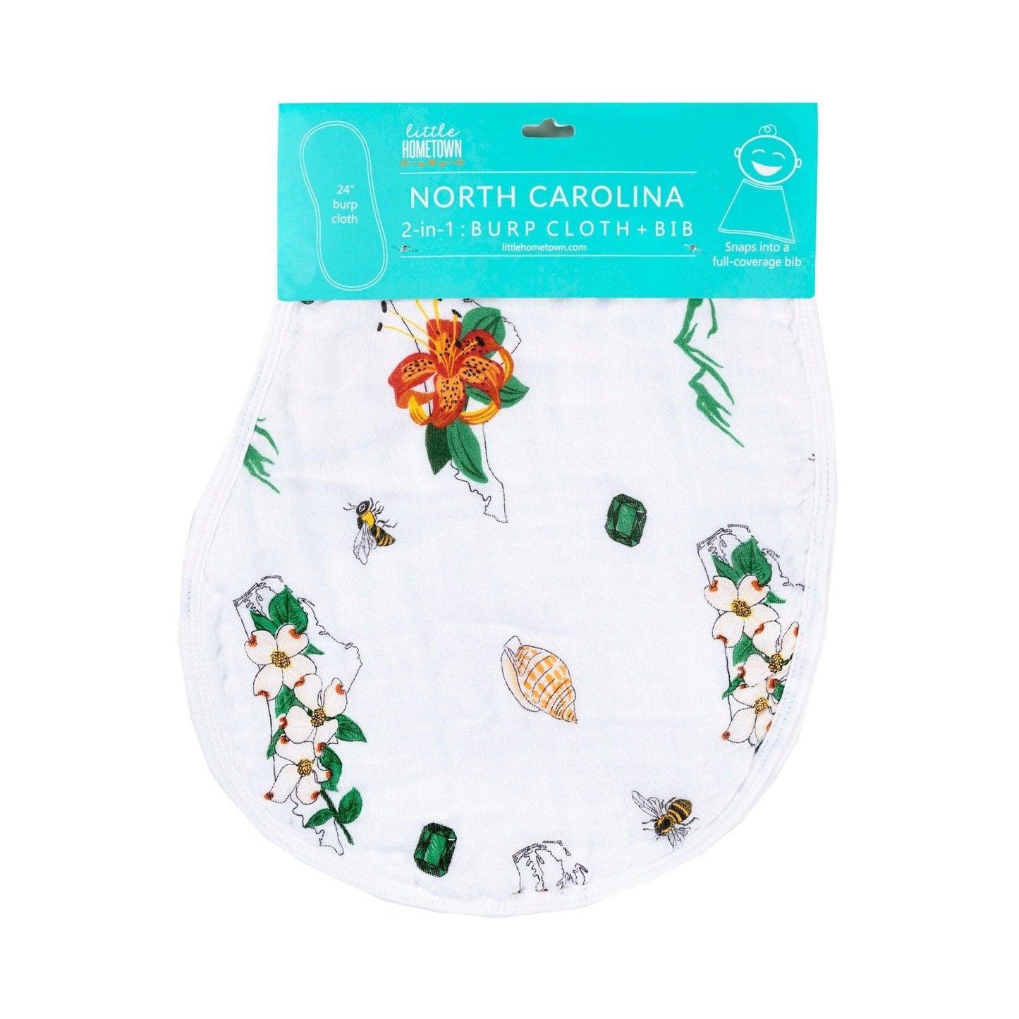 Gift Set: North Carolina Baby Muslin Swaddle Blanket and Burp Cloth/Bib Combo (Floral) Baby Shower Essential for Newborn