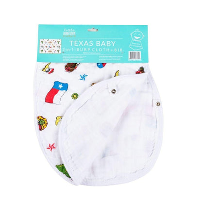 Gift Set: Texas Baby Unisex Muslin Swaddle Blanket and Burp Cloth/Bib Combo Hospital Coming Home Essential