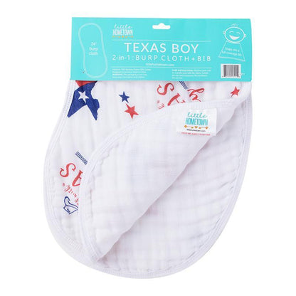 Gift Set: Texas Baby Boy Muslin Swaddle Blanket and Burp Cloth/Bib Combo Baby Shower Essential for Newborn