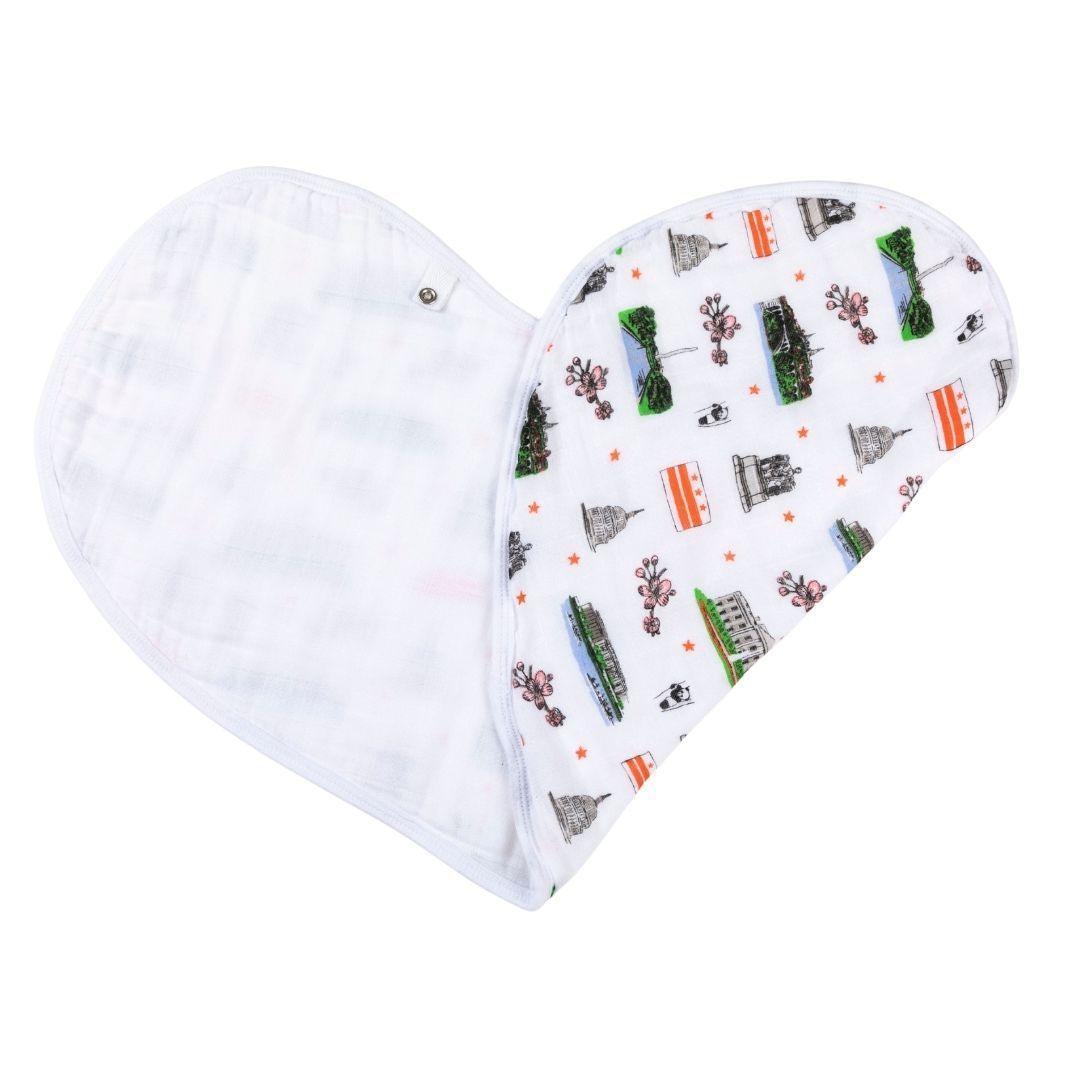 Gift Set: Washington D.C. Baby Muslin Swaddle Blanket and Burp Cloth/Bib Combo Baby Shower Essential for Newborn