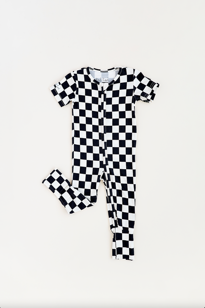 BAMBOO - BLACK CHECKERED SHORT SLEEVE ONESIE