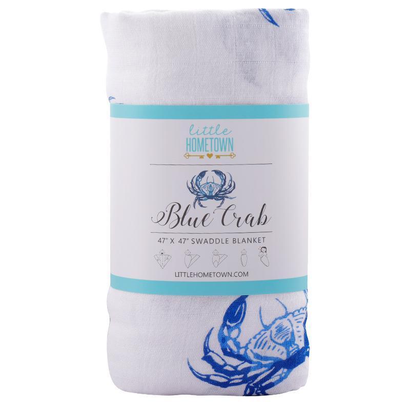 Gift Set: Blue Crab Baby Muslin Swaddle Blanket and Burp Cloth/Bib Combo Baby Shower Essential for Newborn