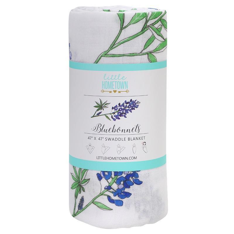 Gift Set: Bluebonnets Baby Muslin Swaddle Blanket and Burp Cloth/Bib Combo Soft Breathable Bamboo Cotton