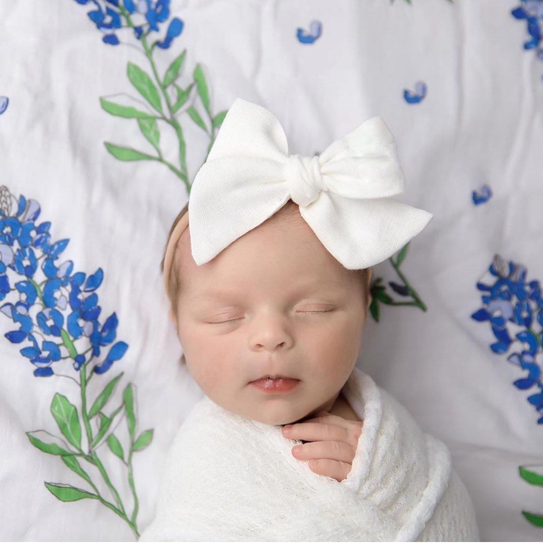 Gift Set: Bluebonnets Baby Muslin Swaddle Blanket and Burp Cloth/Bib Combo Soft Breathable Bamboo Cotton