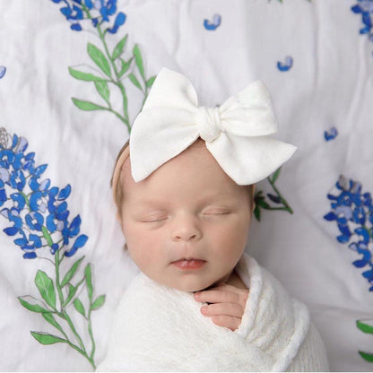 Gift Set: Bluebonnets Baby Muslin Swaddle Blanket and Burp Cloth/Bib Combo Soft Breathable Bamboo Cotton