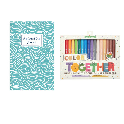 BUNDLE - Kids Great Day Blue Waves Journal + Color Together Markers