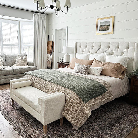 56 Inch Modern Boucle Accent Bench with Round Pillows