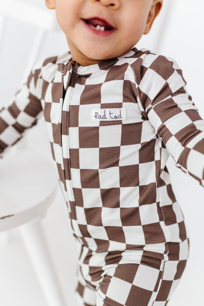 BRONZE CHECKERED BAMBOO ONESIE