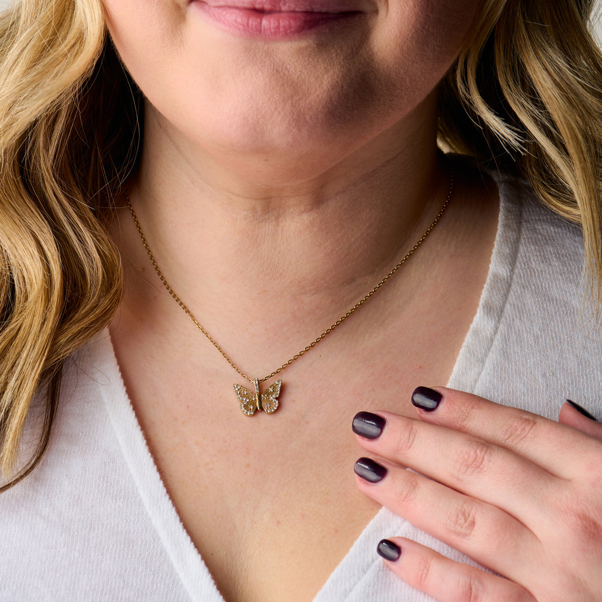 Butterfly + Crystal Necklace, Adjustable