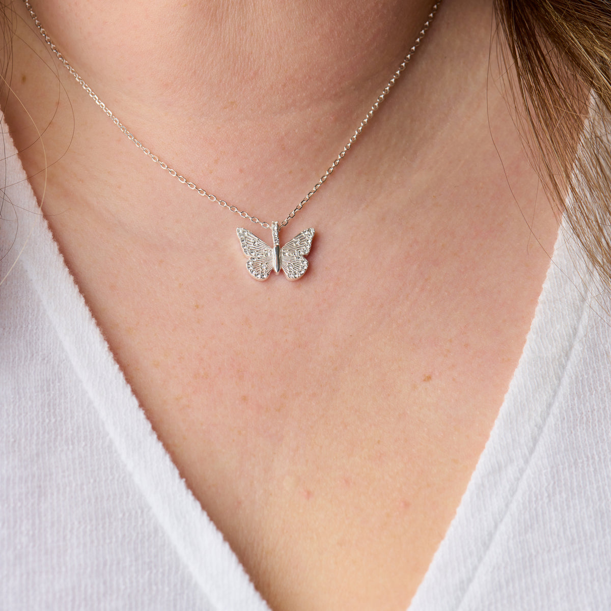 Butterfly + Crystal Necklace, Adjustable