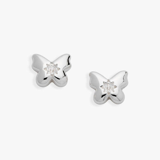 Puffy Butterfly Crystal Stud Earrings