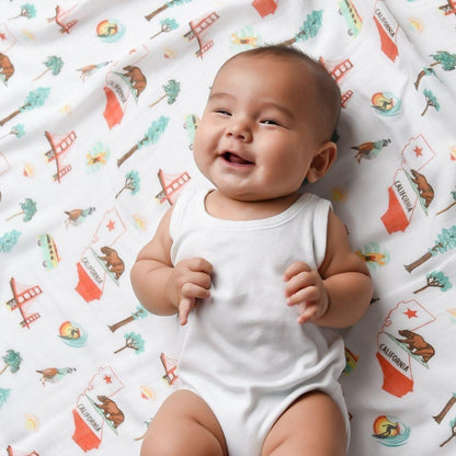 Gift Set: California Baby Muslin Swaddle Blanket and Burp Cloth/Bib Combo Hospital Coming Home Essential