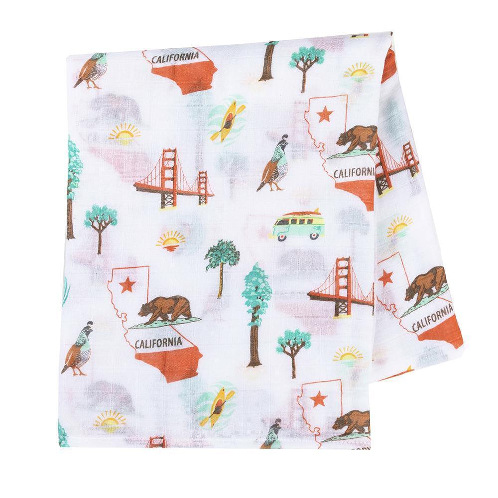 Gift Set: California Baby Muslin Swaddle Blanket and Burp Cloth/Bib Combo Hospital Coming Home Essential