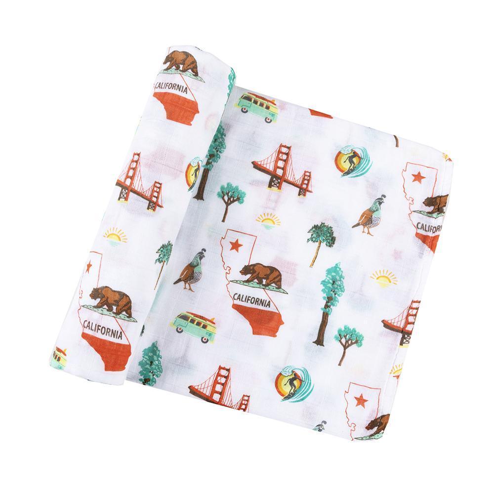 Gift Set: California Baby Muslin Swaddle Blanket and Burp Cloth/Bib Combo Hospital Coming Home Essential