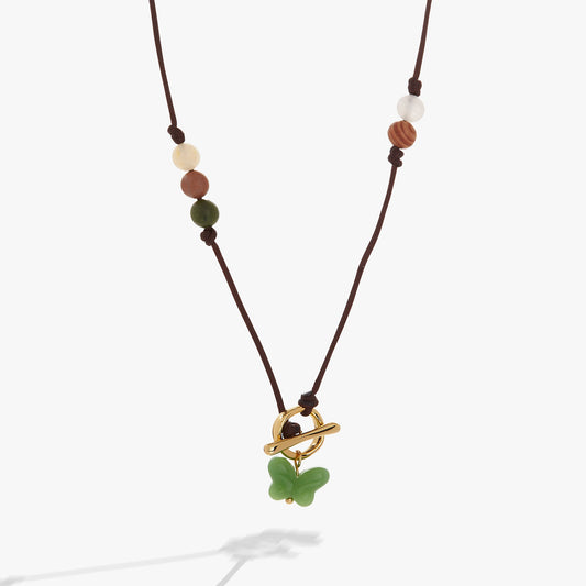Carved Butterfly Healing Stone Toggle Necklace