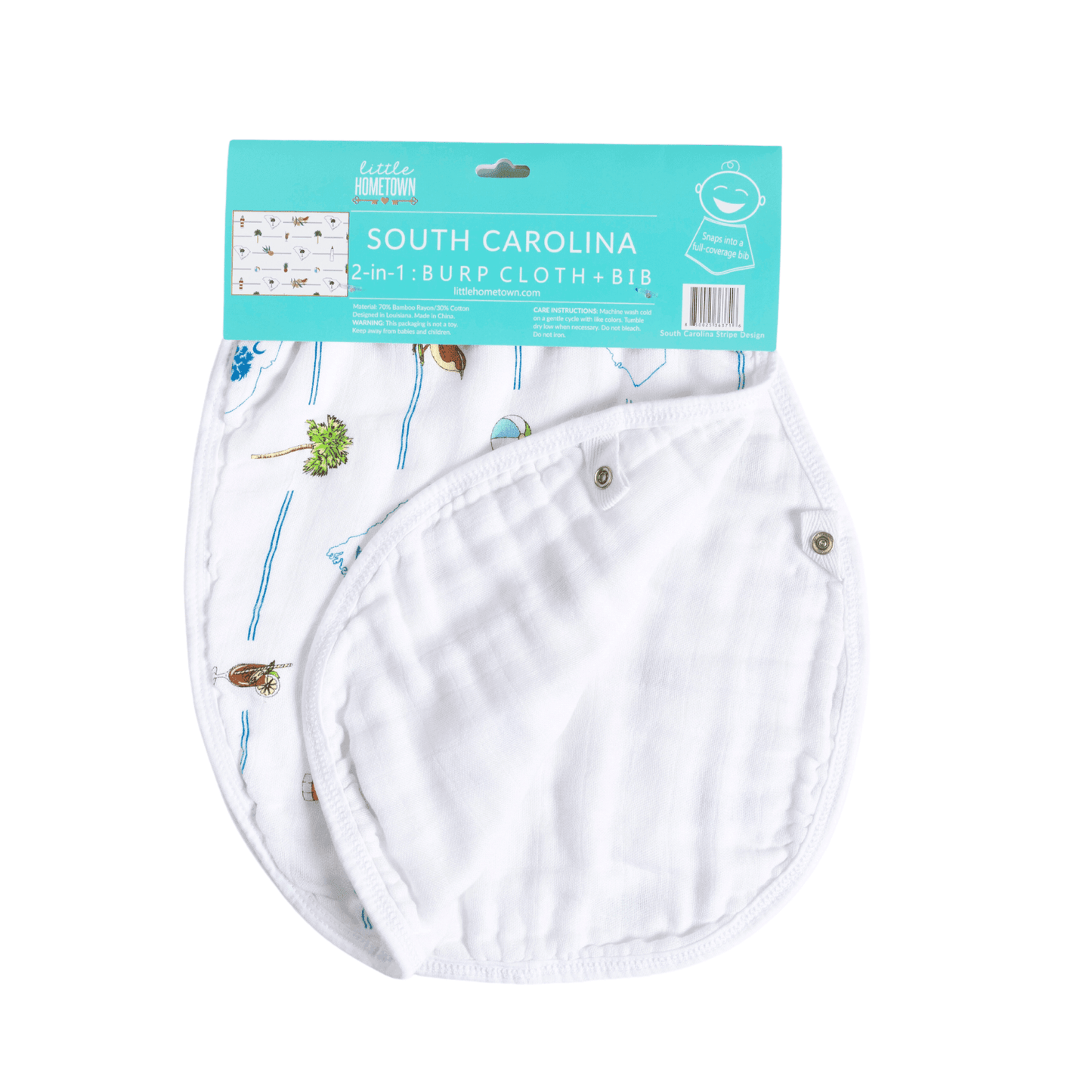 GiftSet: South Carolina Baby Muslin Swaddle Blanket and Burp Cloth/Bib Combo Baby Shower Essential for Newborn