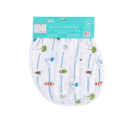 GiftSet: South Carolina Baby Muslin Swaddle Blanket and Burp Cloth/Bib Combo Baby Shower Essential for Newborn