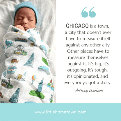 Chicago Foodie Baby Gift Bundle Bamboo Cotton Swaddle, Bib, Onesie
