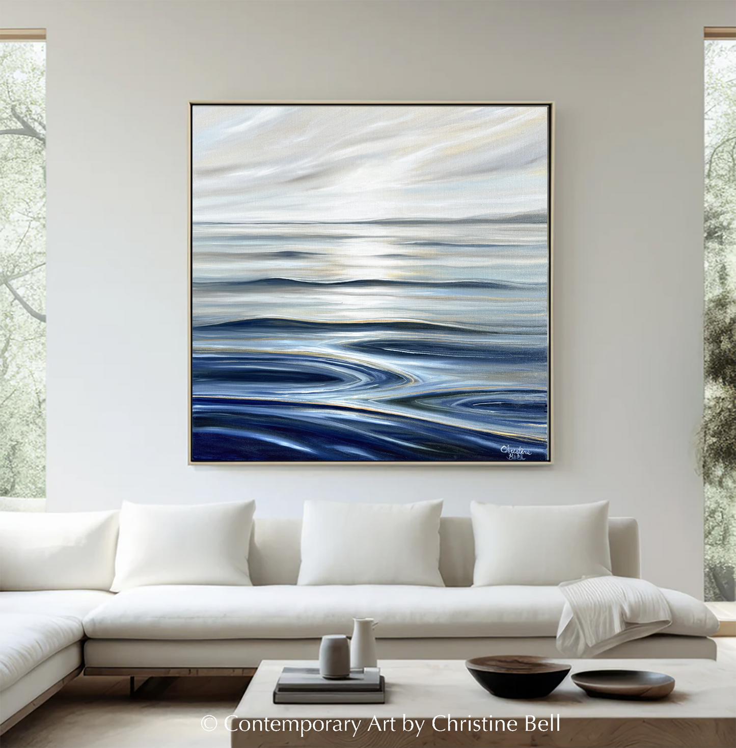 "Calm Waters II" GICLEE PRINT Coastal Seascape Painting, Navy Blue, Grey, White
