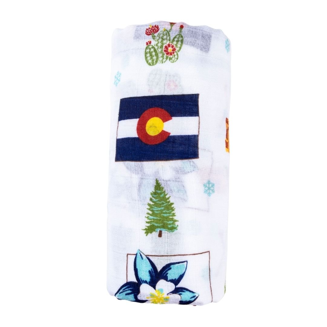 Gift Set: Colorado Baby Muslin Swaddle Blanket and Burp Cloth/Bib Combo Extra Large Bamboo Cotton