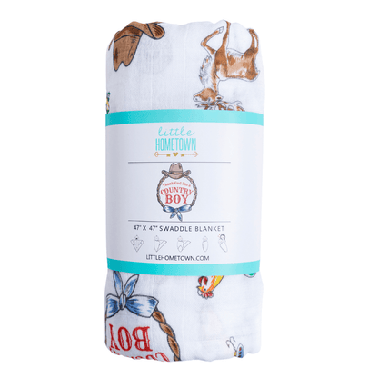 Country Boy Baby Giftset:  Baby Swaddle Blanket and Burp/Bib Combo Hospital Coming Home Essential