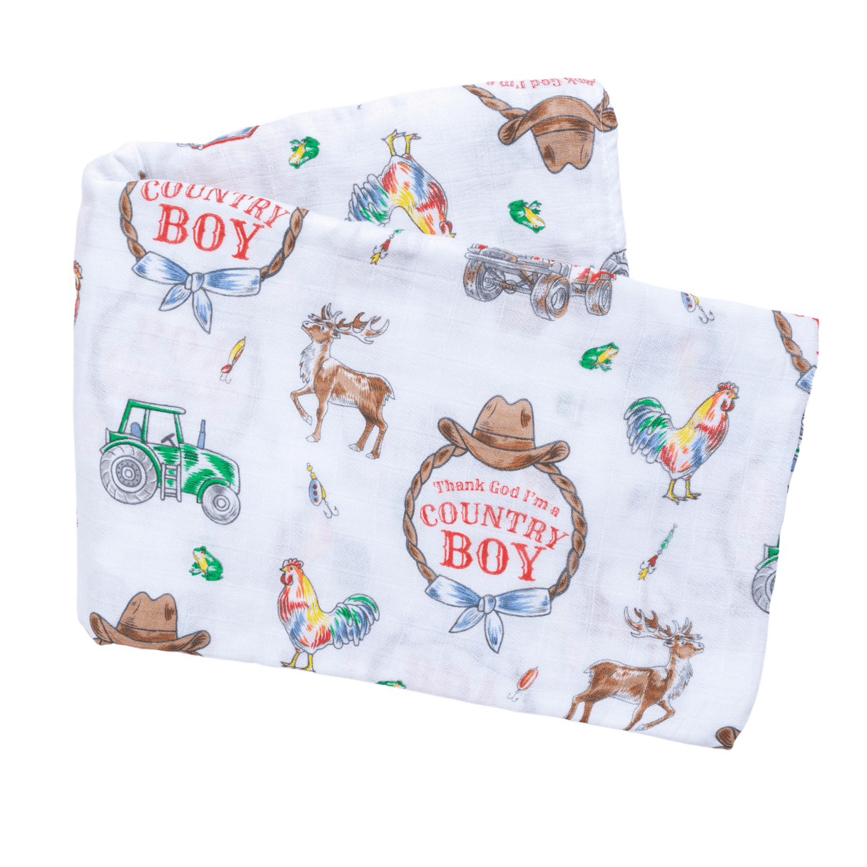 Country Boy Baby Giftset:  Baby Swaddle Blanket and Burp/Bib Combo Hospital Coming Home Essential