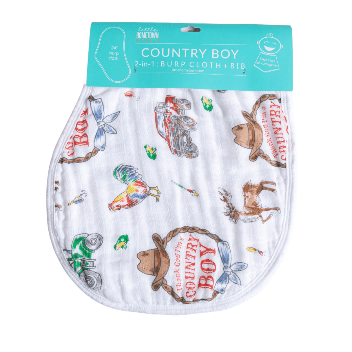 Country Boy Baby Giftset:  Baby Swaddle Blanket and Burp/Bib Combo Hospital Coming Home Essential