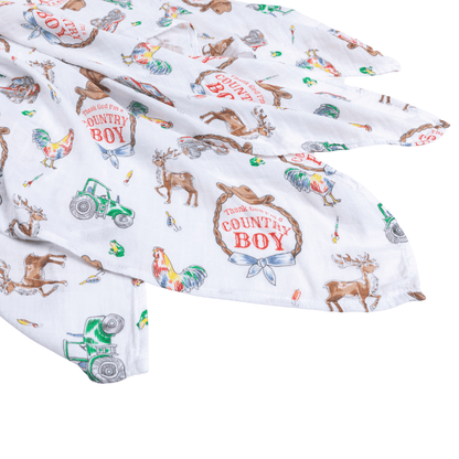 Country Boy Baby Giftset:  Baby Swaddle Blanket and Burp/Bib Combo Hospital Coming Home Essential
