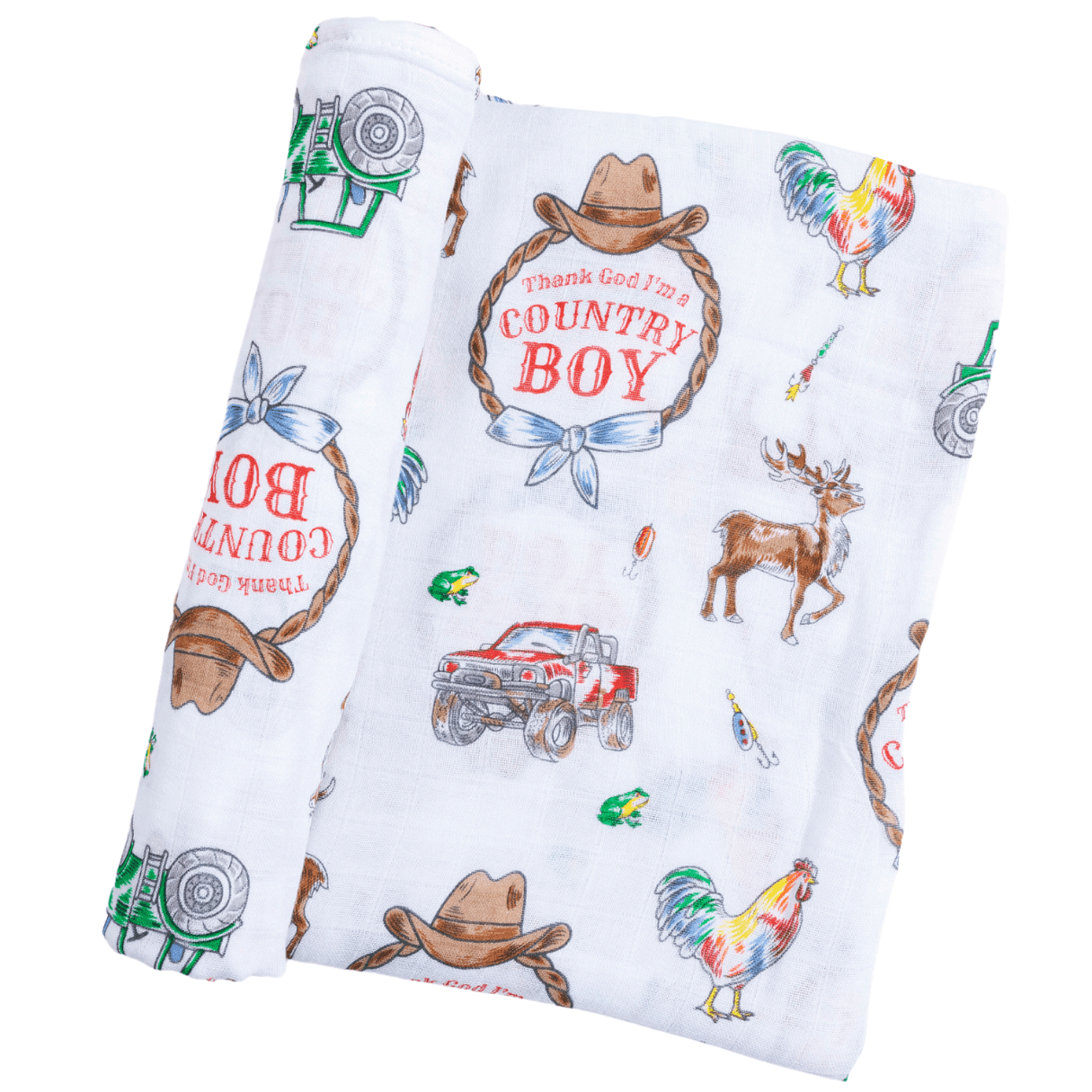 Country Boy Baby Giftset:  Baby Swaddle Blanket and Burp/Bib Combo Hospital Coming Home Essential