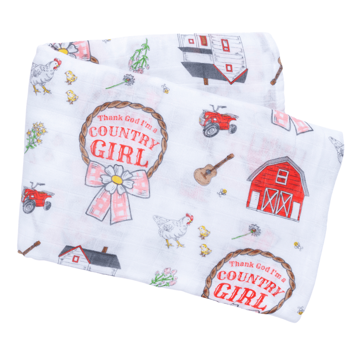 Country Girl Baby Giftset:  Baby Swaddle Blanket and Burp/Bib Combo Newborn Essentials for Feeding and Comfort