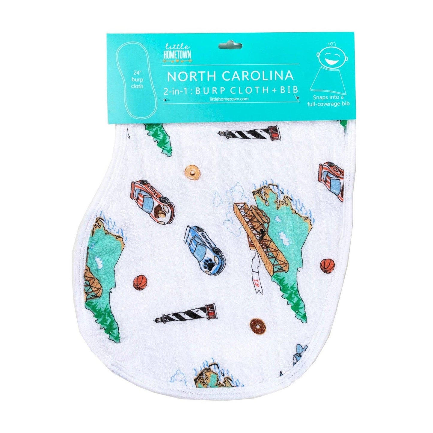 North Carolina Baby Burp Cloth and Bib 2 in 1