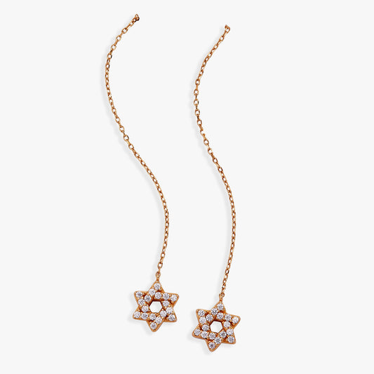 Star of David Delicate Pave Crystal Threader Earrings