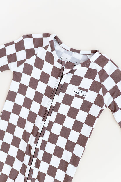 BRONZE CHECKERED BAMBOO ONESIE