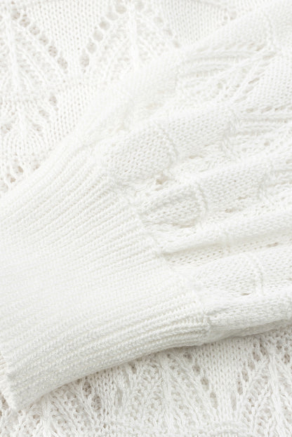 White Lightweight Buttoned Front Crochet Cardigan