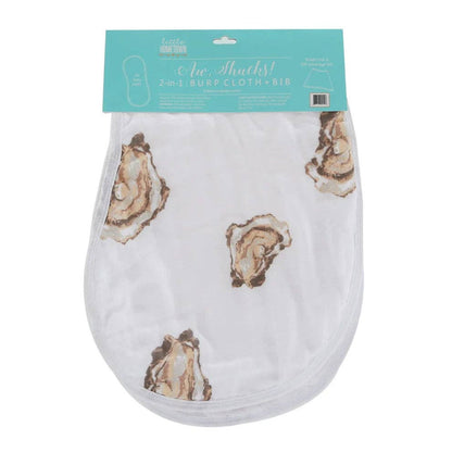 Aw Shucks! Oyster Baby Burp Cloth and Bib 2 in 1