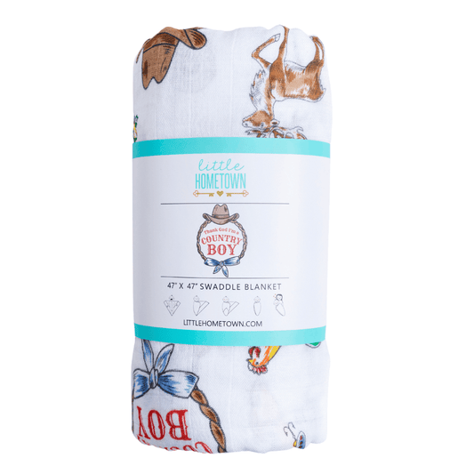Country Boy Muslin Swaddle Receiving Blanket Soft Bamboo Cotton Blend