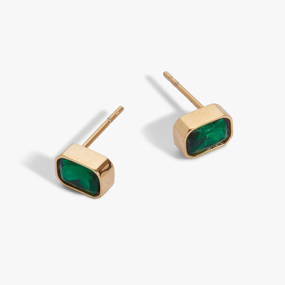 May Emerald-Cut Birthstone Stud Earrings